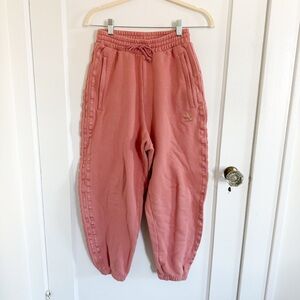 RARE ADIDAS SALMON PINK SWEATPANTS WITH PINK SATIN STRIPES AND LOGO